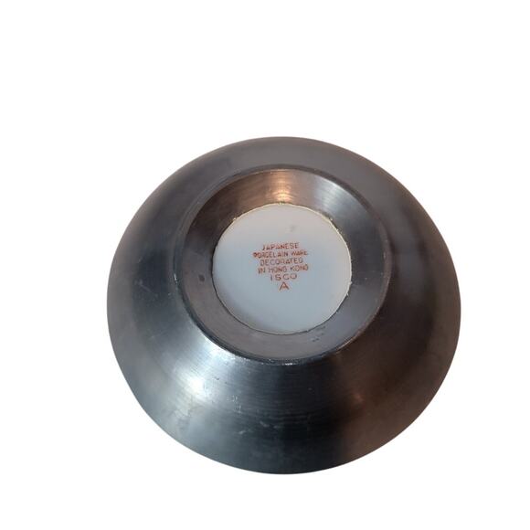 VTG Japanese Porcelain Painted Bowl Koi Design Pewter Base Asian Home Decor - Picture 3 of 7